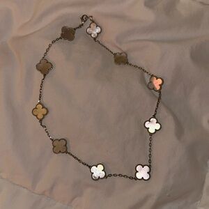 White iridescent opal clover necklace sterling silver!